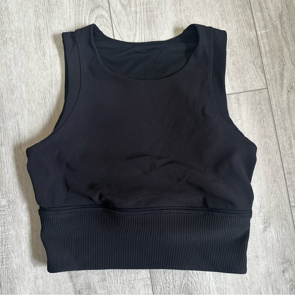 Lululemon Kick Serve Bra Texture, Black Ribbed, Size 6